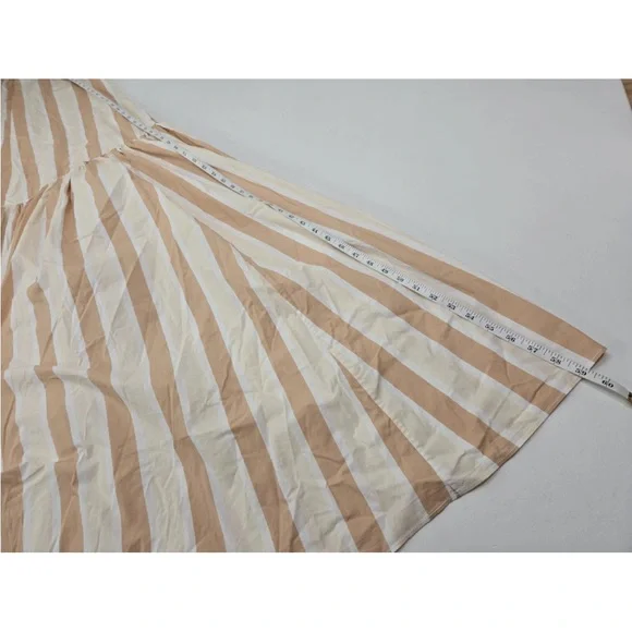 STAUD Marlowe Striped Dress Halter Tie Neck Midi Dress Tan White Size L Womens - Picture 9 of 10